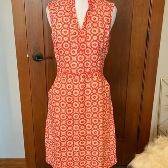 Boden | Dresses | Boden 0 Linen Orangetangerine Floral Dresspocketsside  Zipsleeveless 2r | Poshmark
